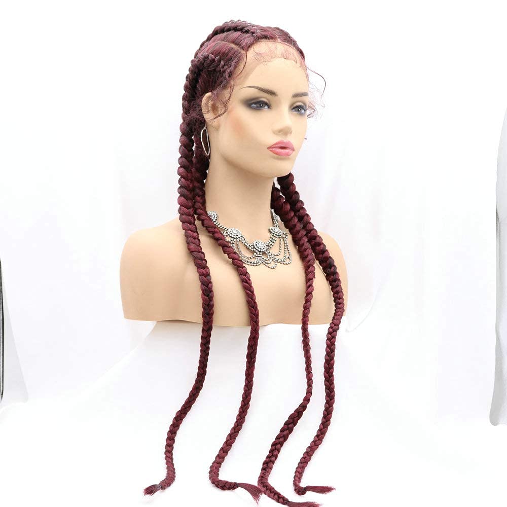 Wine Red Synthetic Braided Lace Front Wig