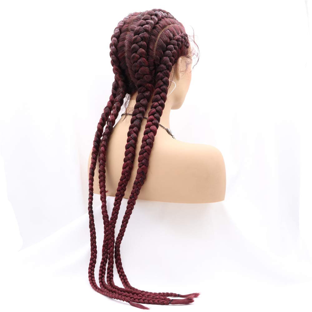 Wine Red Synthetic Braided Lace Front Wig