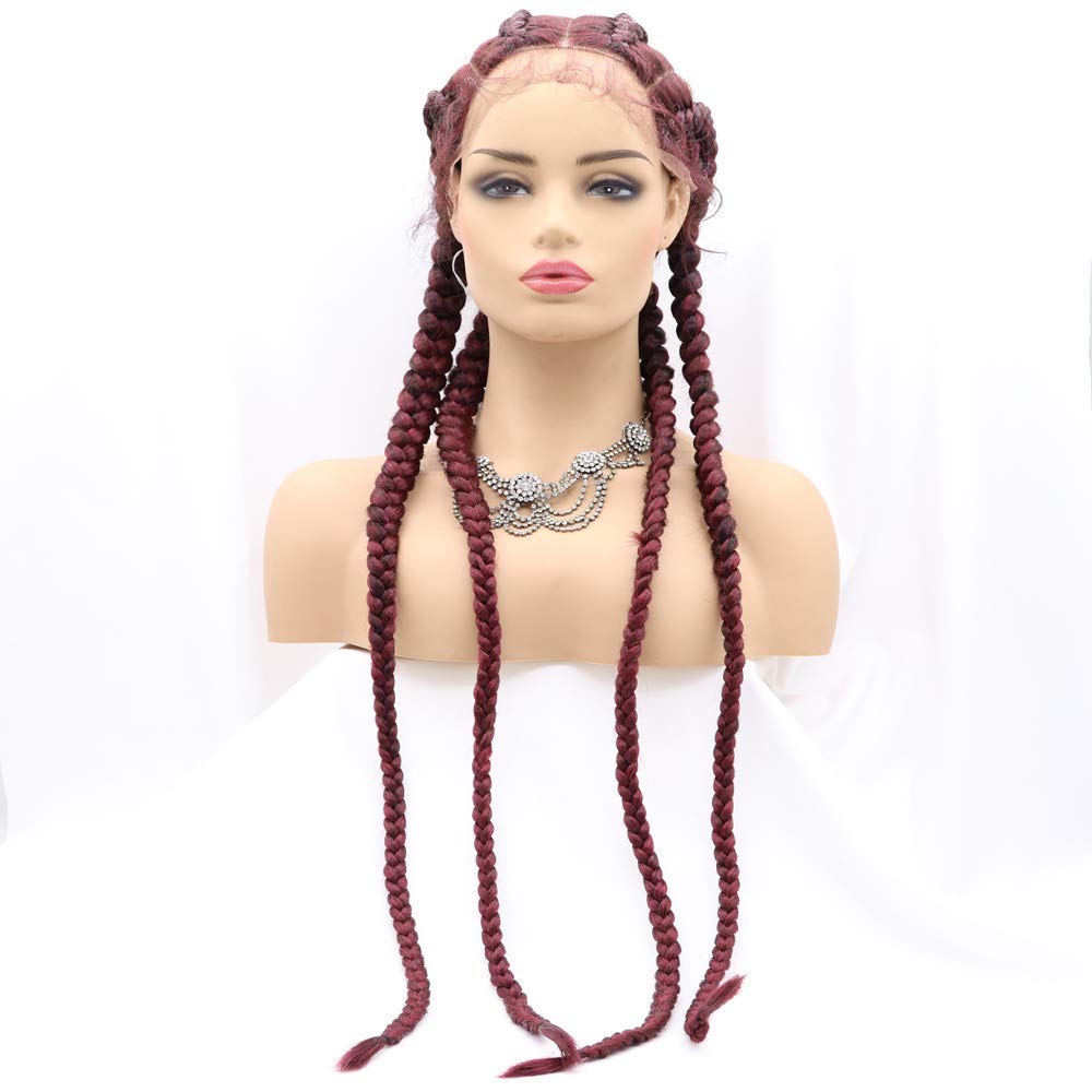 Wine Red Synthetic Braided Lace Front Wig