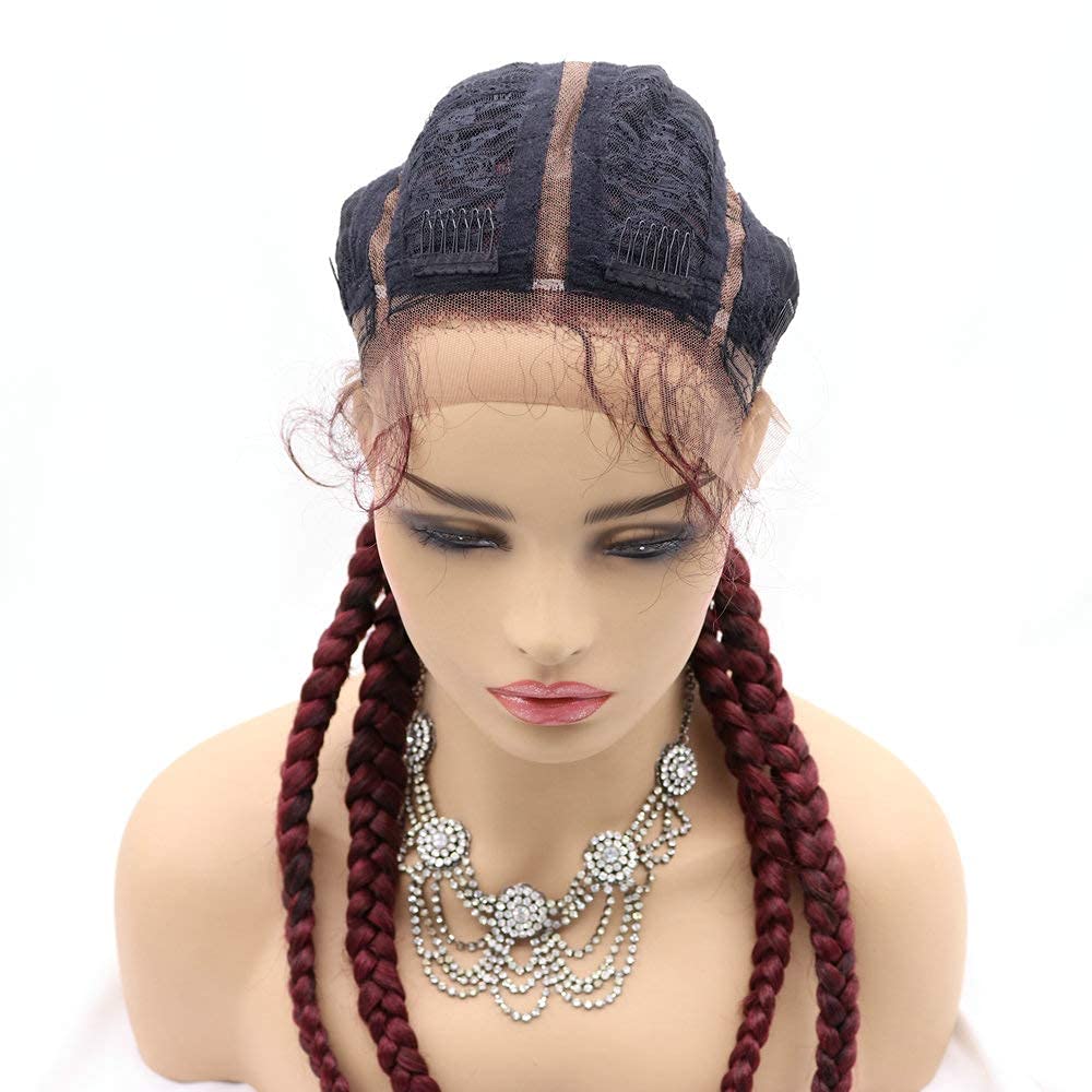 Wine Red Synthetic Braided Lace Front Wig