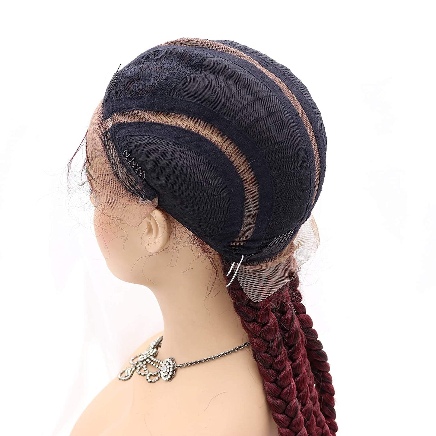 Wine Red Synthetic Braided Lace Front Wig